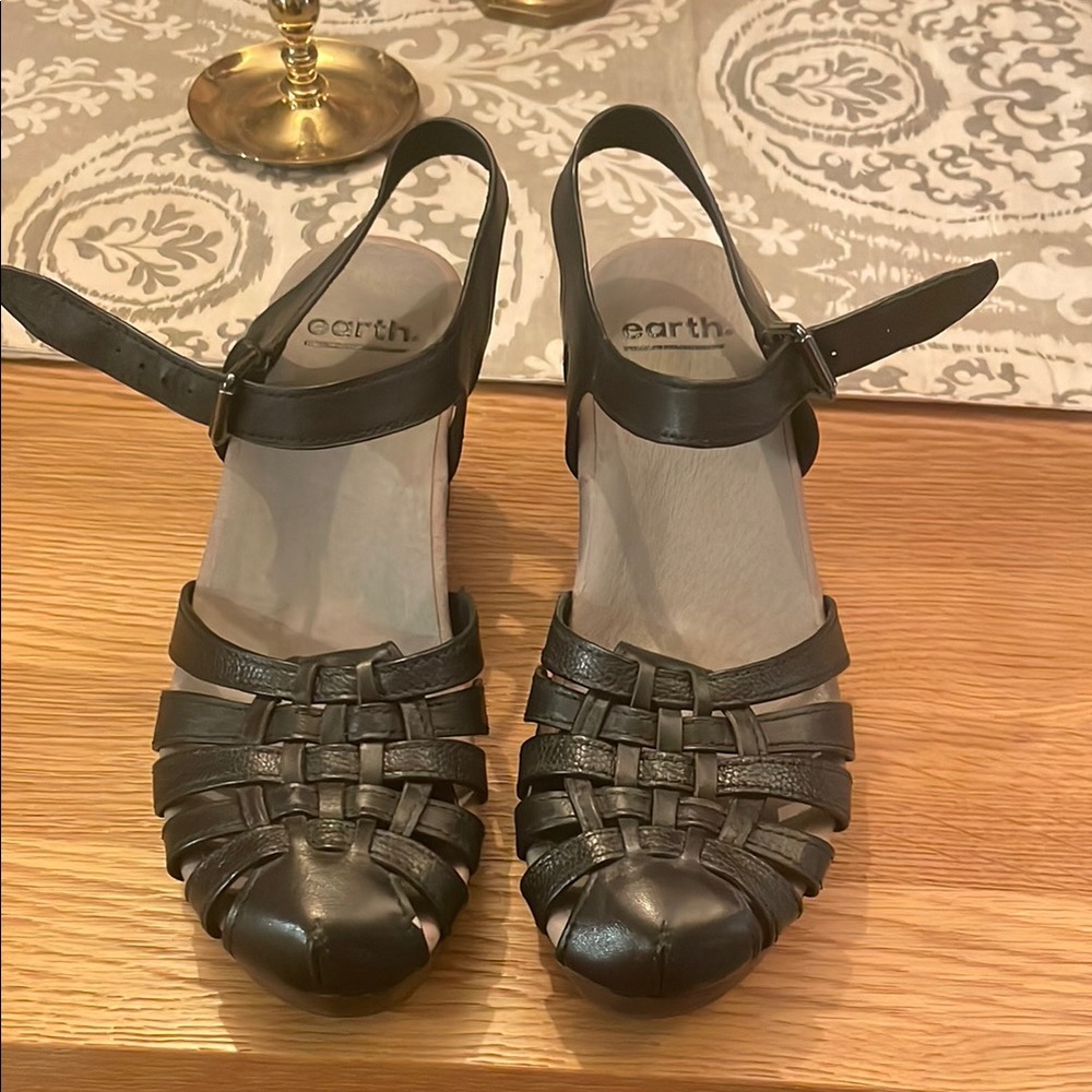 earth® Black Woven Leather Slingback Sandals